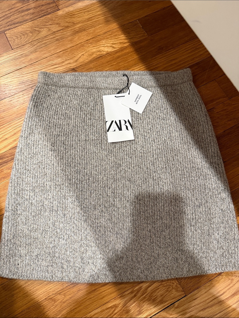 Zara Heather Gray Ribbed Knit Mini Skirt